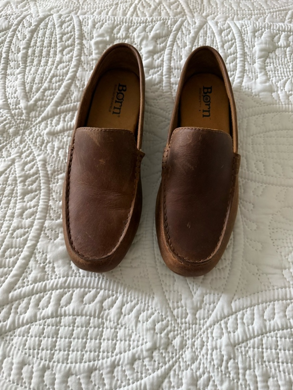 Born Men's Chestnut Brown Leather Slip-On Loafers